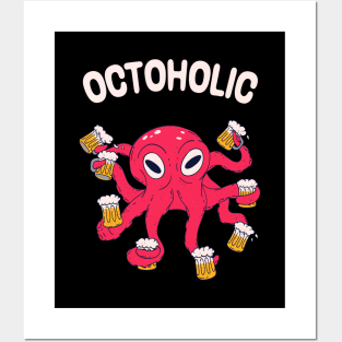 Octoholic Beer Kraken Fun Drinking Party Posters and Art